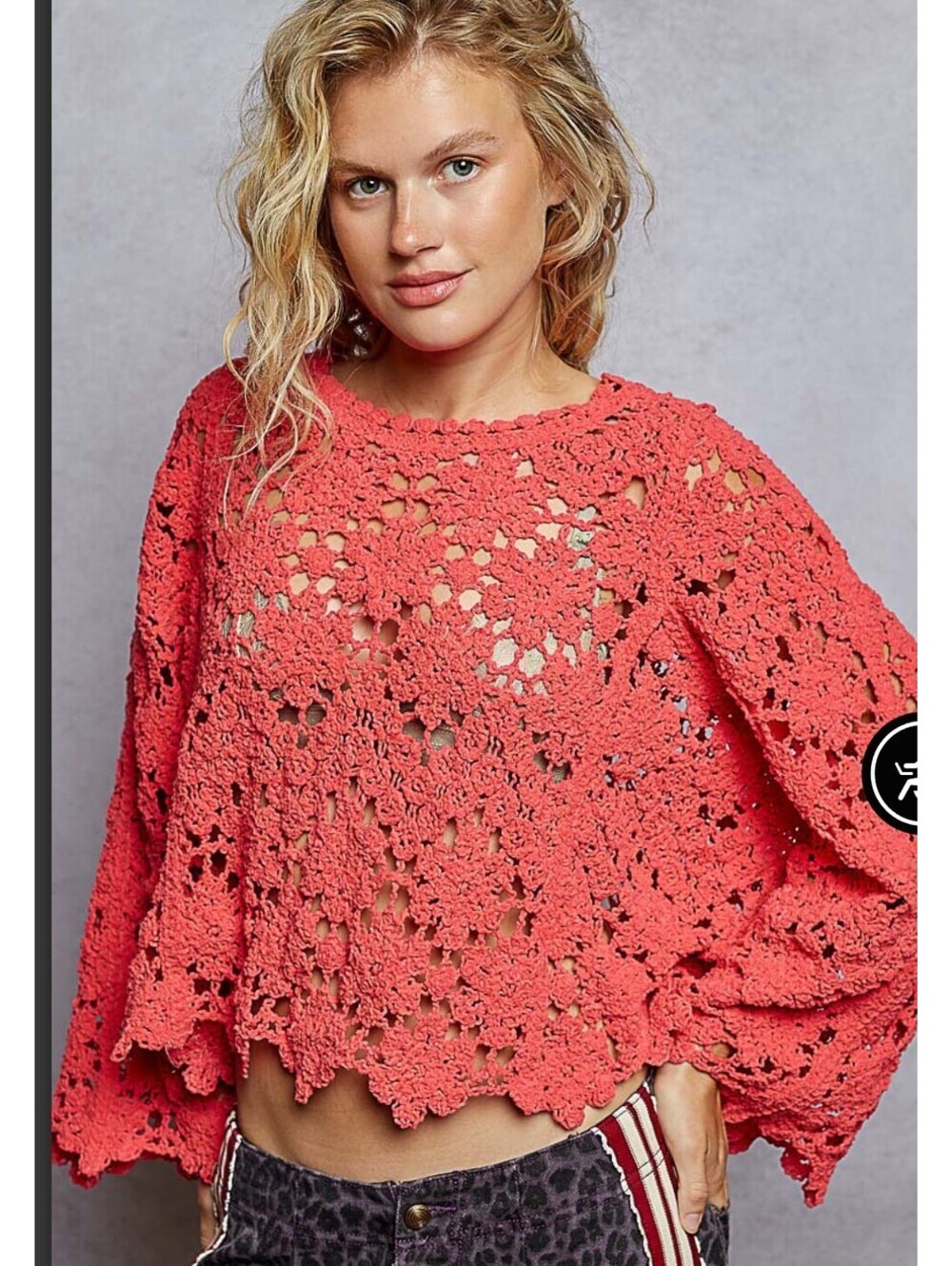 POL Red Crochet Knit Sweater Women’s Size S/M — Boho, Lightweight, Oversized